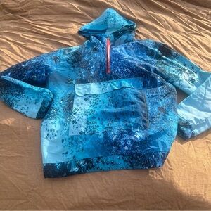 Speedo  Forever 21 Blue Water-Print Hooded Windbreaker Size Medium